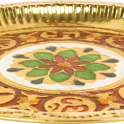 Brass Pooja Plate – 26.2 cm, 176 g, Gold Floral Design for Aarti, Abhishekam Brass-image-28