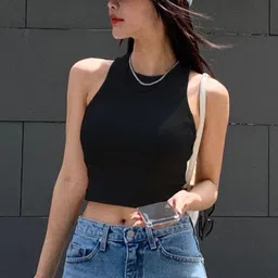 veshh Casual Sleeveless Solid Women Black Top image 1
