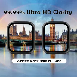 Spinzzy Edge To Edge Tempered Glass for iWatch 45mm Series SE/6/5/4/3/2/1 Built-in Screen Protector, Hard PC Protector Cover for iWatch (Black) image 2