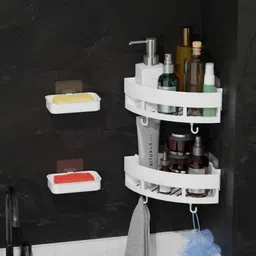 hk appliance 4 Pcs Efficient Corner Storage and No-Drill Soap Holders for Bathroom Plastic Wall Shelf-picture-22