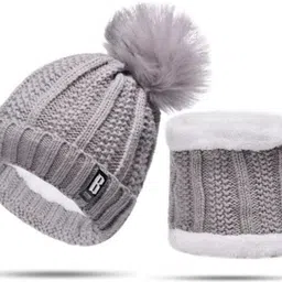 winity Winter Woolen Warm Beanie (Fur Inside Soft Pompom on top) Winter caps for Women Beanie image 2