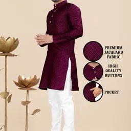 fabwax Men Self Design Cotton Silk Straight Kurta image 1