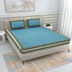 patricko Blue Traditional 220 TC Cotton Double Queen Bedsheet with 2 Pillow Covers-picture-17