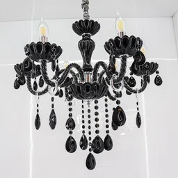 swanart Vintage 6-Light Black Crystal Chandelier With Black Beads & Candle-Style Lights Chandelier Ceiling Lamp image 4