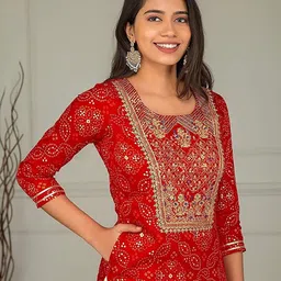 rhuan entrprises Rayon Straight Kurti with White Sharara Plazzo for Women & Girls Dress Self Design Kurta, Sharara & Dupatta Set-picture-19