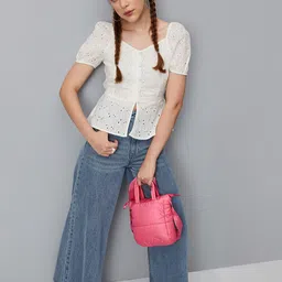 max Casual Cuffed Sleeves Embroidered Women White Top-picture-12