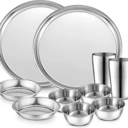 jensons Pack of 10 Stainless Steel Premium Dinner set | Steel Thali Set |Dinner Plate|Bhojan Thali| Dinner Set-picture-21