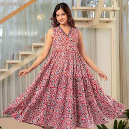 Women Fit and Flare Maroon Maxi/Full Length Dress-image-15