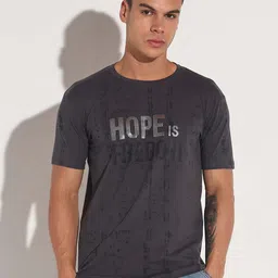 showoffff Men Typography Round Neck Cotton Blend Grey T-Shirt image 2
