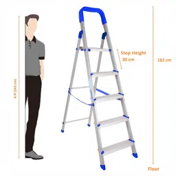 flipkart smartbuy Wide Step Anti Skid Shoes 5 Step Aluminium Ladder image 2