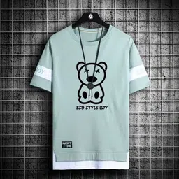 kaspy Men Printed Round Neck Polyester Green T-Shirt image 1