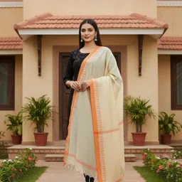 hut Khadi Cotton Solid Orange Women Dupatta-picture-46
