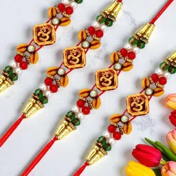 ADIVA Om Symbol Cubic Zirconia Studded Rakhi & Pooja Thali Roli Chawal Gift Set-picture-39