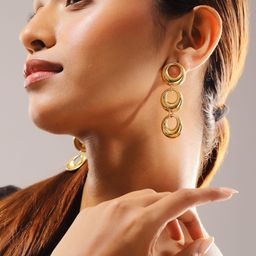 Rubans 18K Gold-Plated Stainless Steel Tarnish-Free Waterproof Triple Hoop Drop Earrings-picture-8