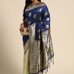 Sztori Floral Zari Art Silk Half and Half Banarasi Saree-picture-7