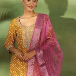 Libas Bandhani Embroidered Sequinned Straight Kurta With Trouser & Dupatta-picture-36