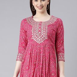KALINI Bandhani Printed Mirror Work High Slit Kurta With Trousers-picture-26