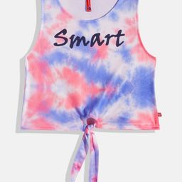 Here&Now X Game Begins Girls Typography Printed Pure Cotton Tie and Dye Crop Top-picture-31