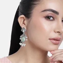 ABDESIGNS Silver-Plated Artificial Stones & Beads Classic Drop Earrings-picture-29