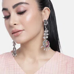 ABDESIGNS Silver-Plated Artificial Stones & Beads Classic Drop Earrings-picture-22