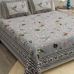 BELLA CASA Grey 180 TC Cotton King Bedsheet with 2 Pillow Covers-image-51