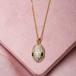 Rubans 18K Gold Plated Stainless Steel TarnishFree Waterproof Emerald & CZ Studed Necklace-picture-11