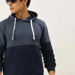 Campus Sutra Men Blue Colourblocked Pure Cotton Hooded Sweatshirt-image-82