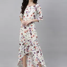 Shubhangini Fashion Women White & Pink Floral Printed High-Low Maxi Dress-image-6