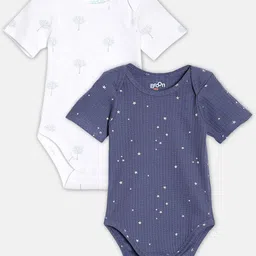 Broon Infant Boys Pack Of 2 Navy Blue & White Printed Pure Cotton Bodysuits-image-79