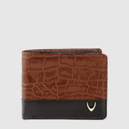 Hidesign Men Tan Brown & Black Crocodile Skin Textured Two Fold Leather Wallet-picture-26