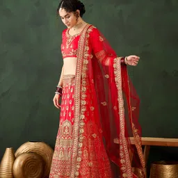 DEVATITHI Embroidered Thread Work Silk Semi-Stitched Lehenga & Blouse With Dupatta image 4