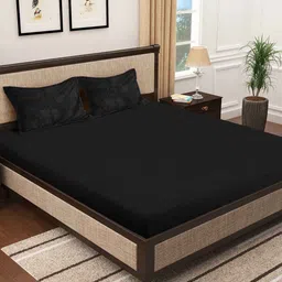 KLOTTHE Black 300 TC Woolen Double Bed Bedsheet With 2 Pillow Covers-image-17