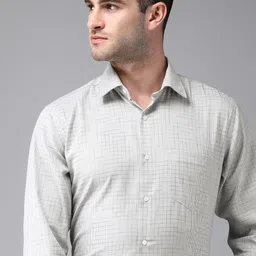 Van Heusen Men Grey & Black Custom Fit Checked Formal Pure Cotton Shirt-picture-16