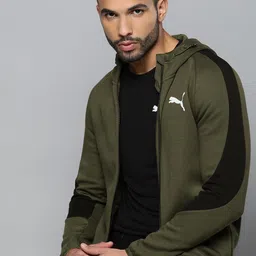 Puma Men Olive Green DryCELL Slim Fit Evostripe Full-Zip Hooded Slim Fit Sporty Jacket-picture-12