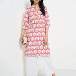 RANGMANCH BY PANTALOONS Floral Printed Mandarin Collar Cotton Straight Kurta-image-84
