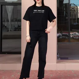DressBerry Women Typography Printed Drop-Shoulder Sleeves Boxy T-shirt-picture-15
