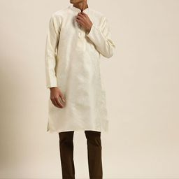 SOJANYA Men Cream-Coloured Jacquard Kurta-picture-42