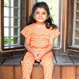 Ola! Otter Girls Floral Printed Flutter Sleeves Organic Cotton Top-picture-15