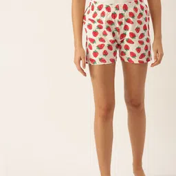 clt.s Clt s Women White & Red Pure Cotton Conversational Printed Lounge Shorts-picture-30