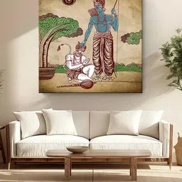999Store Brown & Green Lord Hanuman & Lord Rama Canvas Religious Wall Paintings-image-24