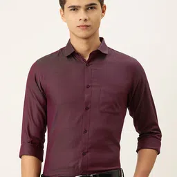 Peter England Men Wine-Coloured Self Design Slim Fit Pure Cotton Formal Shirt-picture-27