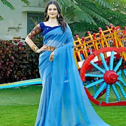 K 5 Fashion Soild Organza Two Tone Saree With Unstitched Blouse Piece & Belt-picture-14