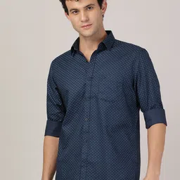 MERCHANT MARINE Men Navy Blue Classic Slim Fit Printed Cotton Casual Shirt-image-38
