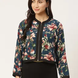 Antheaa Women Teal Blue & Peach-Coloured Floral Printed Tailored Jacket-picture-14