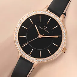 CARLINGTON Women Embellished Stainless Steel Analogue Chronograph Watch Iconic 2046 Black-image-55