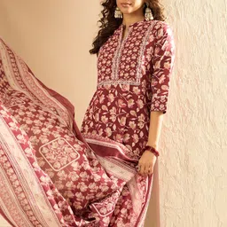Indo Era Women Floral Printed Regular Gotta Patti Pure Cotton Kurta with Trousers & With Dupatta-image-53