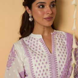 Indo Era Women Floral Printed Regular Thread Work Pure Cotton Kurta with Trousers & With Dupatta-picture-49