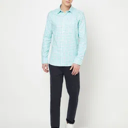 Crimsoune Club Men Green Slim Fit Gingham Checked Pure Cotton Casual Shirt-picture-25