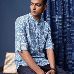Taavi Ethnic Motifs Block Printed Roll-Up Sleeves Pure Cotton Kurta-picture-9