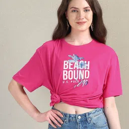 U.S. Polo Assn. Women Oversized Typography Printed Pure Cotton T-shirt-picture-34